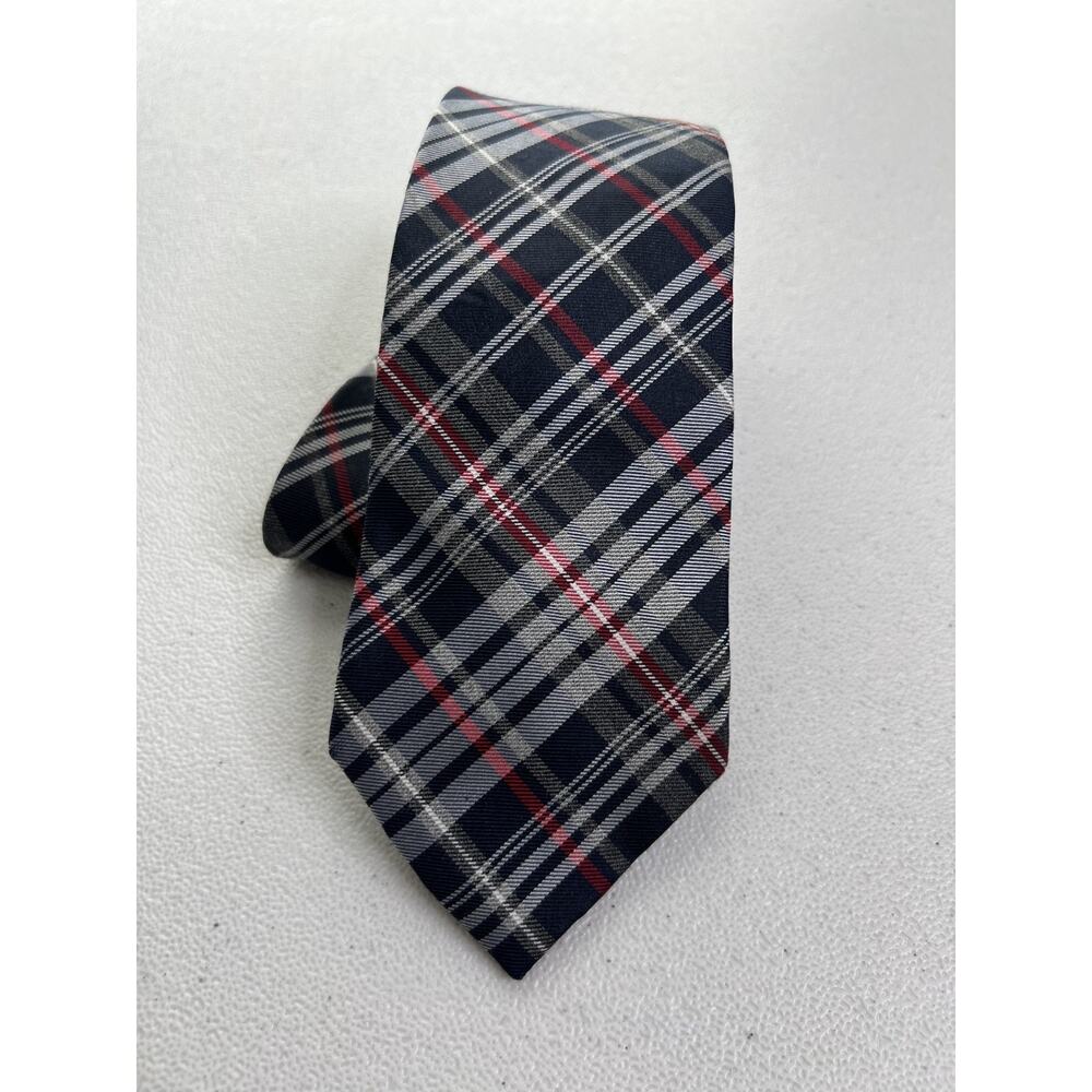 Tommy Hilfiger Blue, Gray, Red Plaid Pattern Silk Tie NWOT